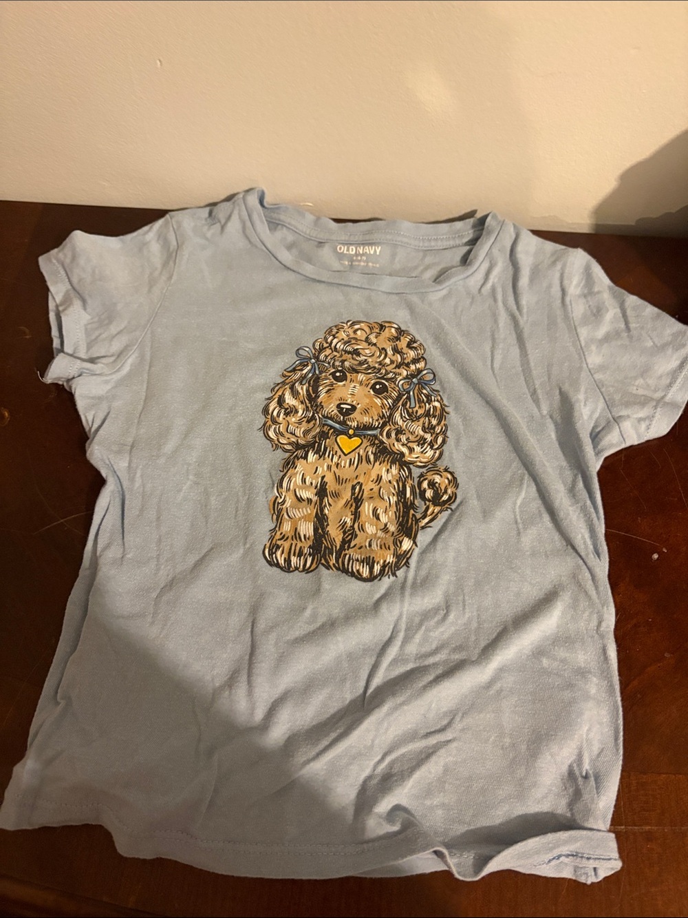 Old Navy Light Blue Tee with Brown Poodle Graphic